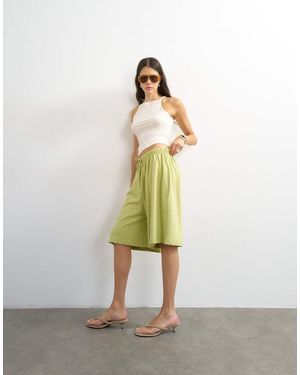 TOPSHOP Washed Long Line Tie Detail Shorts - Green
