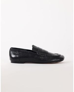 TOPSHOP Daniel Real Leather Flat Square Toe Loafer - Black