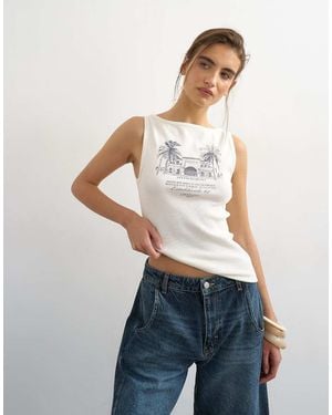 TOPSHOP 'Palm Tree' Graphic Vest - White