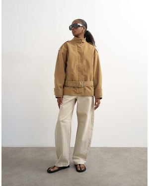 TOPSHOP Short Cotton Belted Bomber Jacket - Natural