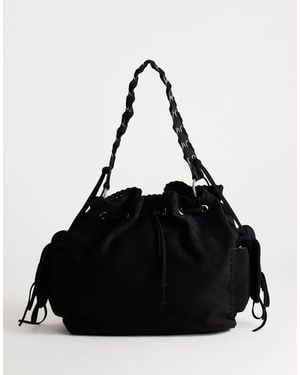 TOPSHOP Simone Large Suedette Pocket Detail Bucket Shoulder Bag - Black