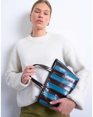 TOPSHOP Gemma Medium Stripe Faux Leather Grab Bag - Grey