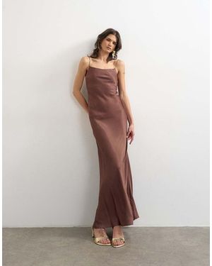TOPSHOP Viscose Satin Low Scoop Flood Length Maxi Slip Dress - Brown