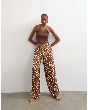 TOPSHOP Satin Tie Waist Wide Leg Trouser - Brown