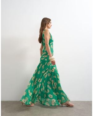 TOPSHOP Chiffon Maxi Dress With Seam Detail - Green
