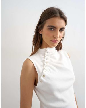 TOPSHOP Asymmetric Button Detail Short Sleeve Top - White