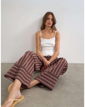 TOPSHOP Stripe Tie Waist Wide Leg Trouser - Brown