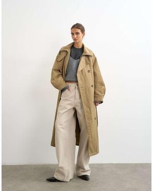 TOPSHOP Oversized Funnel Neck Trench - Natural