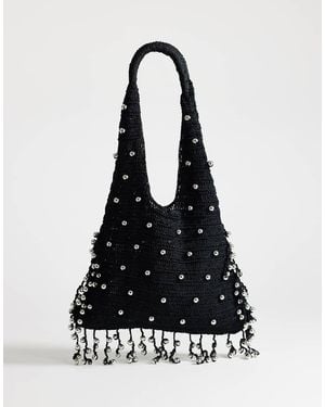 TOPSHOP Molly Medium Woven Beaded Bag - Black
