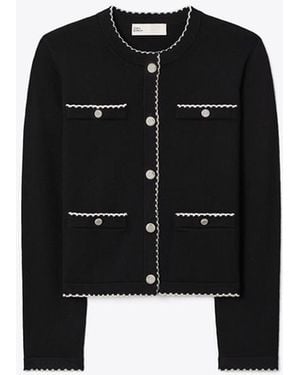 Tory Burch Damen Kendra Cardigan Aus Wolle Mit Wellenkante - Schwarz