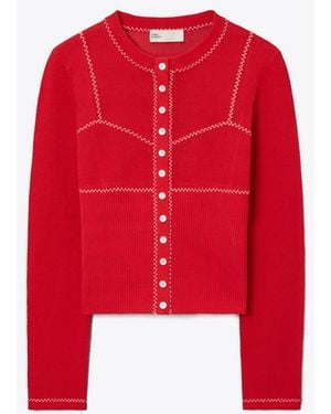 Tory Burch Damen Meshcardigan Aus Baumwolle Und Nylon - Rot