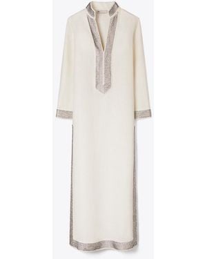Tory Burch Damen Verzierter Leinenkaftan - Weiß