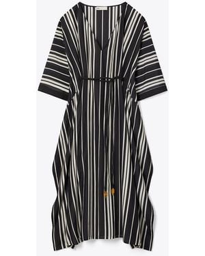 Tory Burch Damen Gestreifter Seidenkaftan Mit Gürtel - Schwarz