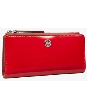 Tory Burch Robinson Spazzolato Zip Slim Wallet - Red
