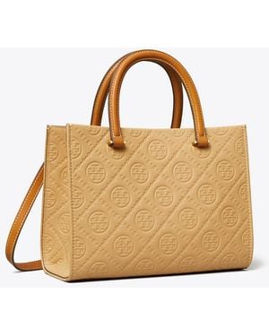 Tory Burch T Monogram Pebble Top-Handle Tote - Natural