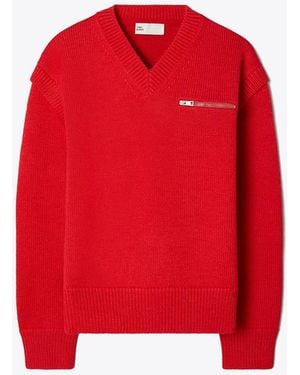 Tory Burch Reißverschluss-Pullover Mit V-Ausschnitt - Rot