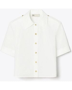 Tory Burch Cotton Stretch Poplin Metal-Button Shirt - White