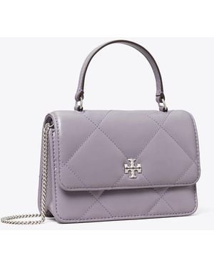 Tory Burch Damen Kira Mini-Geldbörse Mit Rautensteppung, Tragegriff Oben Und Kette - Lila