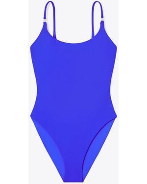 Tory Burch Damen Einfarbiger Badeanzug - Blau