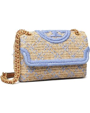 Tory Burch Kleine, Wandelbare Fleming Schultertasche Mit Weichem Stroh - Grün