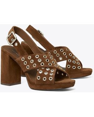 Tory Burch Cross-Band Heeled Sandal - Brown