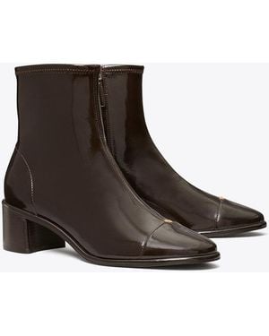 Tory Burch Cap-Toe Low-Heel Ankle Boot - Brown