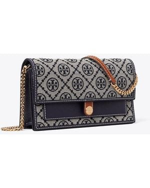 Tory Burch Geldbörse Mit T-Monogramm Und Kette - Grau