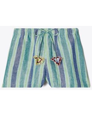 Tory Burch Gestreifte Leinenshorts - Blau