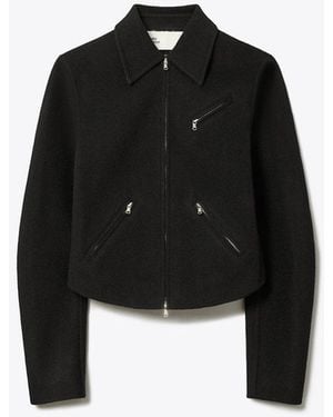 Tory Burch T Monogram Wool Biker Jacket - Black