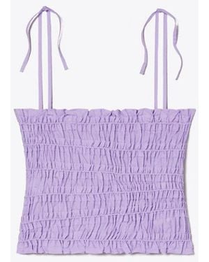 Tory Burch Smocked Cotton Top - Purple