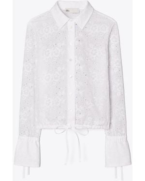 Tory Burch Damen Baumwollbluse Mit Lochstickerei - Weiß