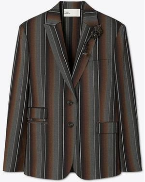 Tory Burch Striped Wool Jacquard Jacket - Black