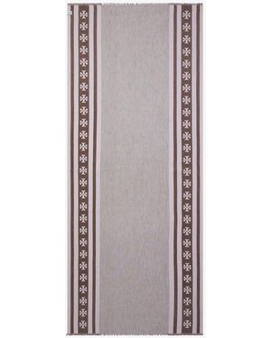 Tory Burch Damen Länglicher Schal Mit Logo Und Streifen - Braun