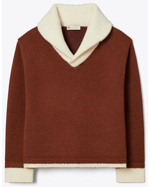 Tory Burch Damen Wollpullover Mit Kontrastierendem Kragen - Braun