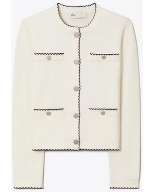 Tory Burch Damen Kendra Cardigan Aus Wolle Mit Wellenkante - Weiß