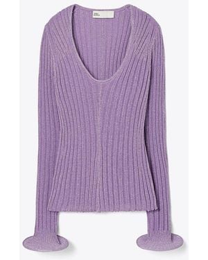 Tory Burch Damen Metallictop Mit U-Ausschnitt Und Reifen - Lila