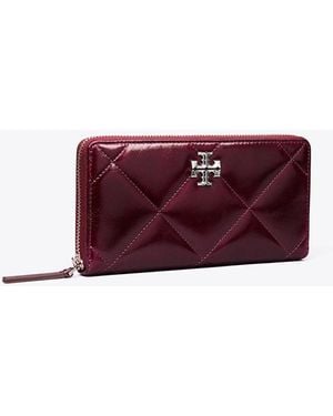 Tory Burch Kira Diamond Quilt Distressed Zip Continental Wallet - Purple