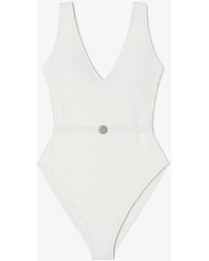 Tory Burch Damen Badeanzug Mit Gürtel - Weiß