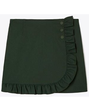 Tory Burch Tech Twill Ruffle Skirt - Green