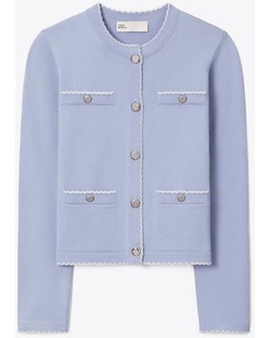 Tory Burch Damen Kendra Cardigan Aus Wolle Mit Wellenkante - Blau