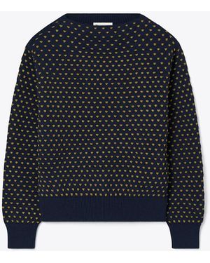 Tory Burch Wollpullover Mit Raffiabast-Stickerei - Blau