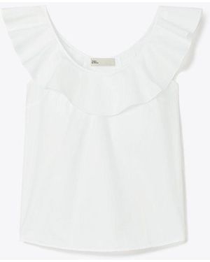Tory Burch Cotton Flounce Top - White