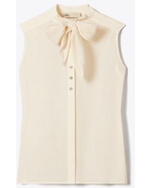 Tory Burch Damen Ärmellose Schluppenbluse - Natur
