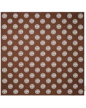 Tory Burch Medallion Logo Silk Square Scarf - Brown