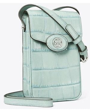 Tory Burch Robinson Croc-Embossed Phone Crossbody - White