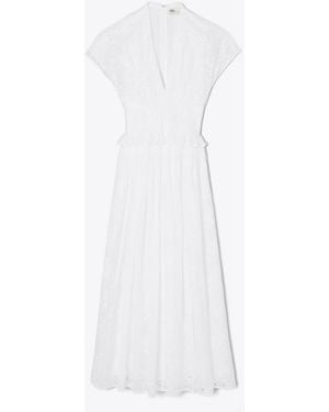 Tory Burch Damen Baumwollkleid Mit Lochstickerei - Weiß
