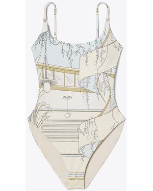 Tory Burch Damen Badeanzug Mit Print - Weiß