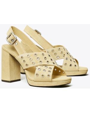 Tory Burch Cross-Band Heeled Sandal - Natural