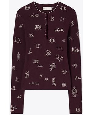 Tory Burch Bestickter, Gerippter Pullover - Lila