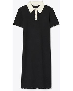 Tory Burch Damen Polokleid Aus Wolle Mit Wellenkante - Schwarz